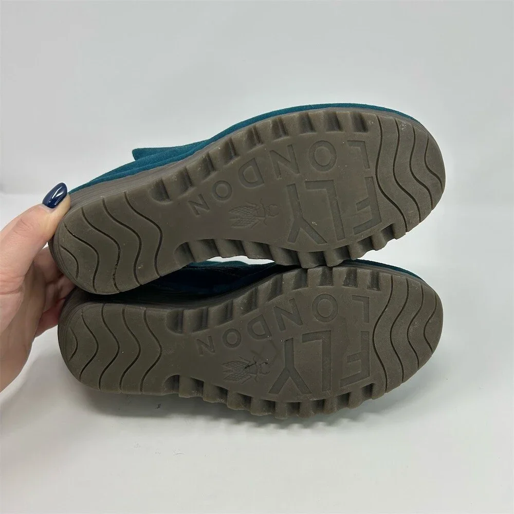Fly London Yip Womens Ankle Booties Teal Blue Wedge Side Zip Lug Sole Size 39 - Picture 10 of 13